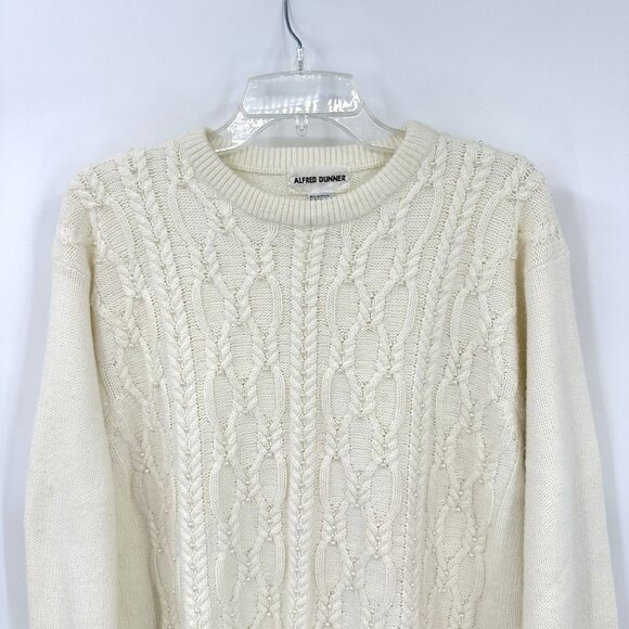 vintage 80s ACRYLIC CREWNECK PEARL SWEATER cable knit long sleeve ivory XL - Picture 3 of 7